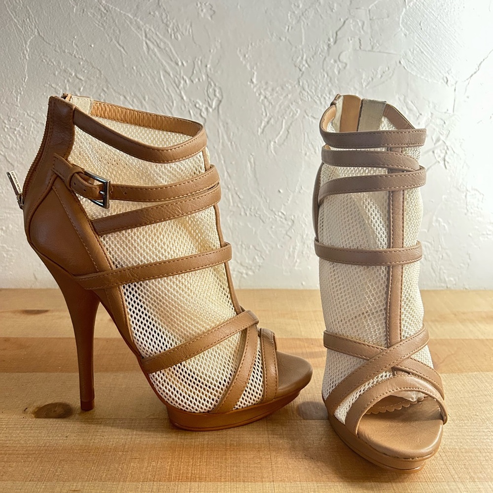 Elegant Tan Mesh Stiletto Heels